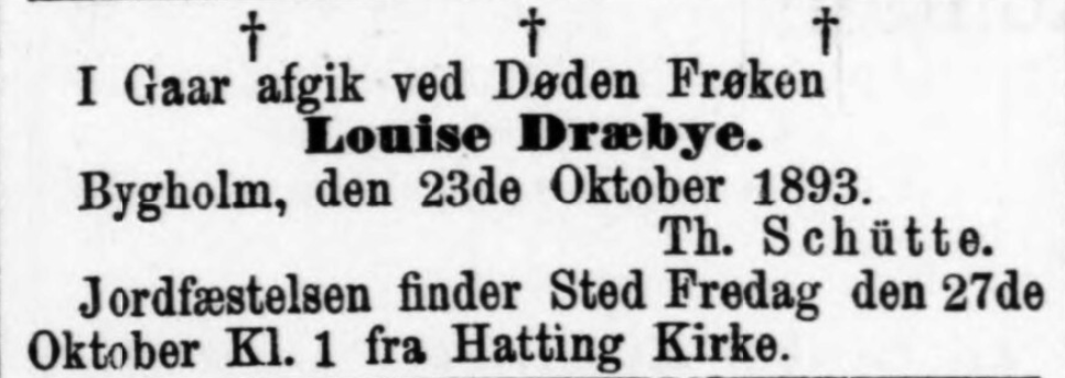 Mediestream: Obituary for Louise Dræbye 1893