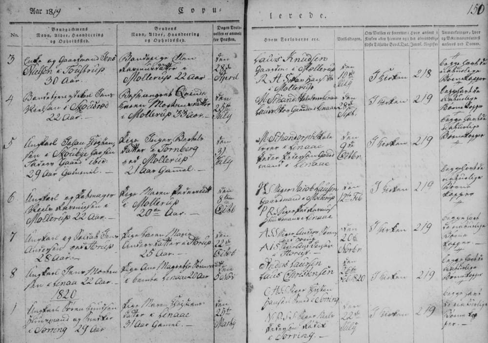 1819 and 1820 Marriage Records from Denmark