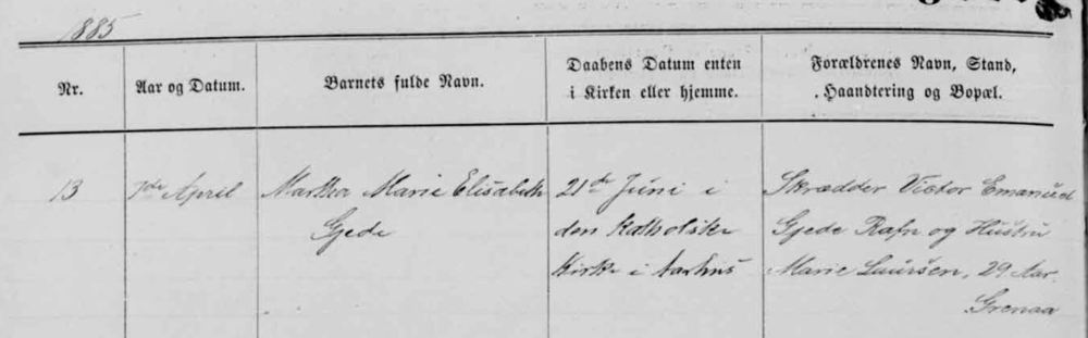 Birth 1885 Grenå Denmark Folkekirken