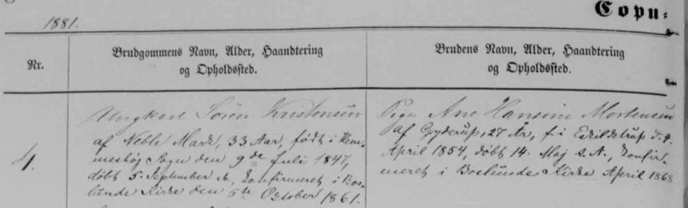 Marriage 1881 Boeslunde Parish Denmark