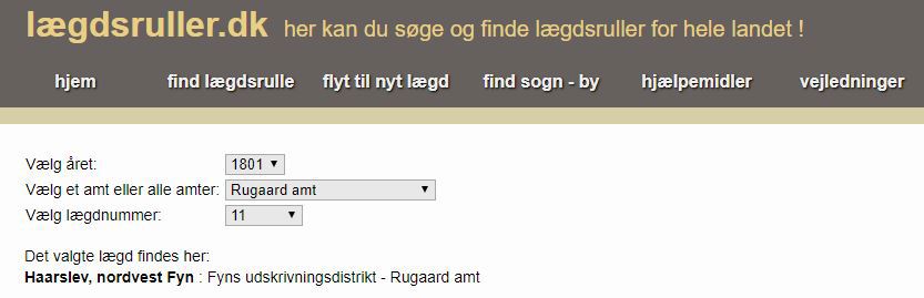Screenshot of Military Levying Area Numbers for Hårslev Parish