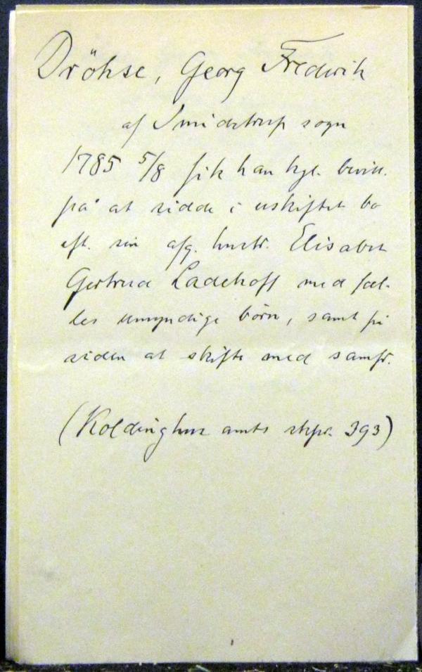 Georg Frederik Dröhse 1785 Nygaards Sedler