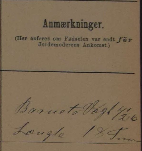 Part of the Danish midwife record showing the child's weight and length