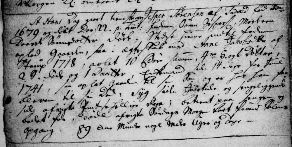 Biography for Jesper Sørensen in the church book for Egtved Parish, Denmark, 1768