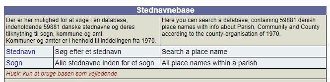 Search options in the Krabsen place name database