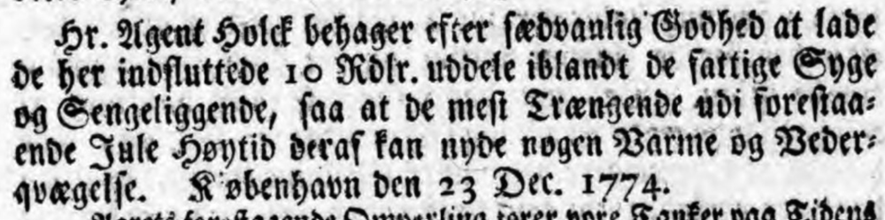 Snippet from a Danish newspaper in 1774